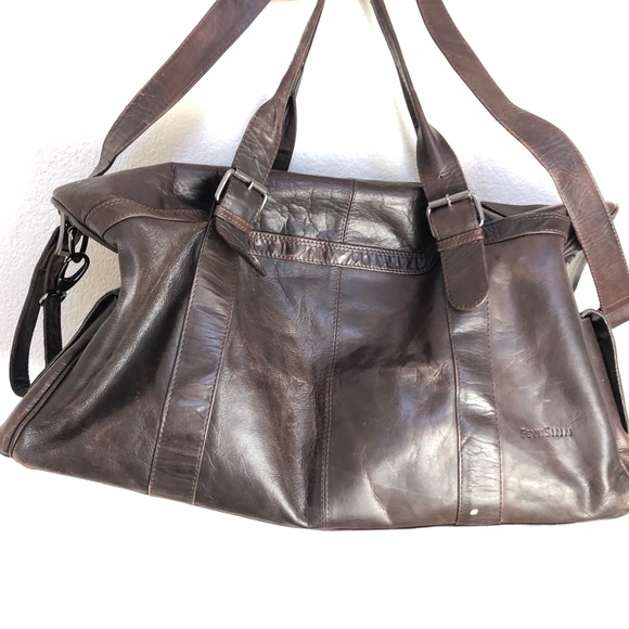 feynsinn Brown Leather Duffle Weekend Bag Zippers - Picture 5 of 16